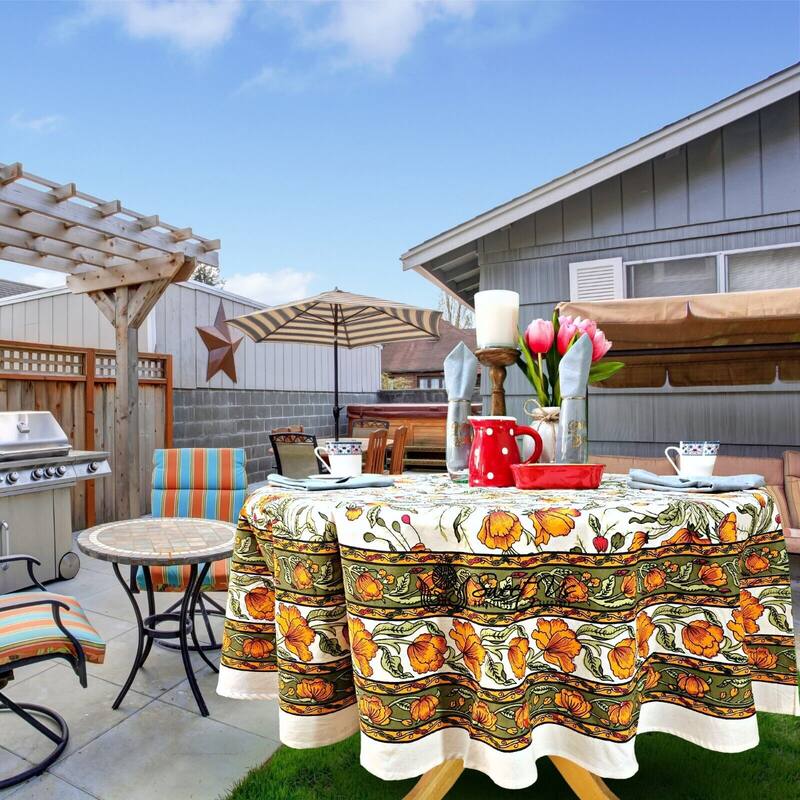 Cotton Sweet French Country Floral Tablecloth Round, Runner - 72-inch Round - White Purple