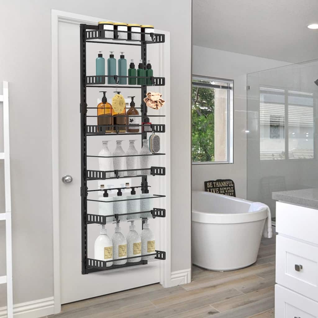 6-Tier Over Door Storage Organizer Heavy Duty Carbon Steel Mesh Pantry Rack Adjustable - 50.19 × 17.12 × 6.1 in)