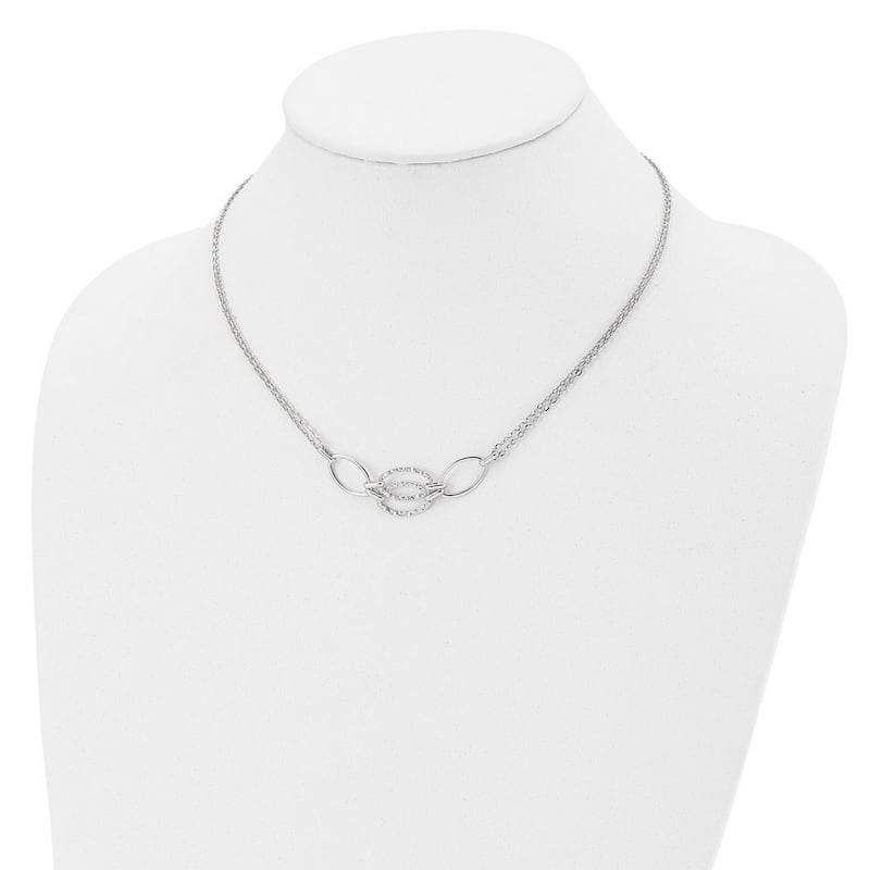 Curata 14k Italian White Gold Polished Double Strand Interlocking Textured Link Necklace, 17.5"