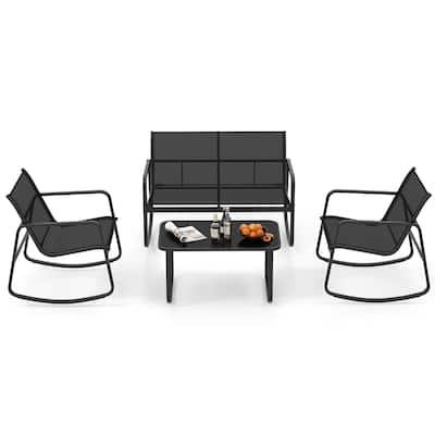 Gymax 4 Piece Rocking Bistro Set Patio Furniture Set w/ Loveseat 2