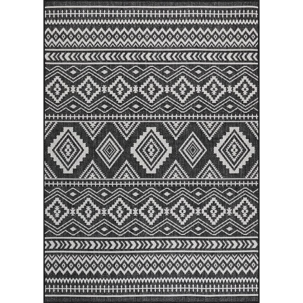 Beverly Rug Black White Boho Moroccan Indoor Outdoor Area Rug for Patio, Deck, Porch