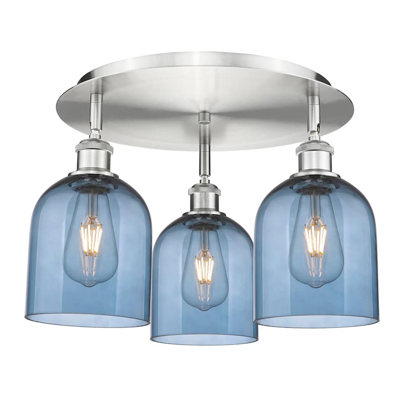 Innovations Lighting 516-3C-11-18 Bella Flush Bella 3 Light 18" Wide - Satin Nickel / Princess Blue