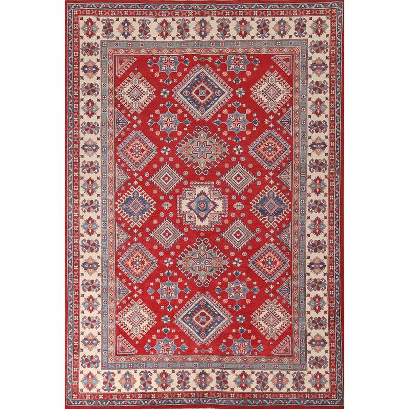 Red Traditional Kazak Area Rug Handmade Oriental Wool Carpet - 6'8" x 9'9"