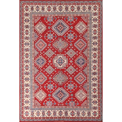 Red Traditional Kazak Area Rug Handmade Oriental Wool Carpet - 6'8" x 9'9"