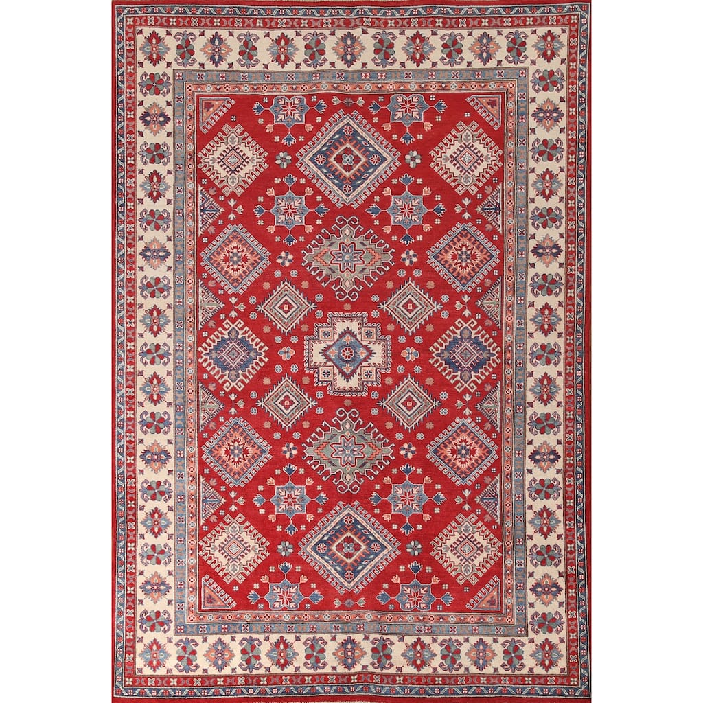 Red Traditional Kazak Area Rug Handmade Oriental Wool Carpet - 6'8" x 9'9"