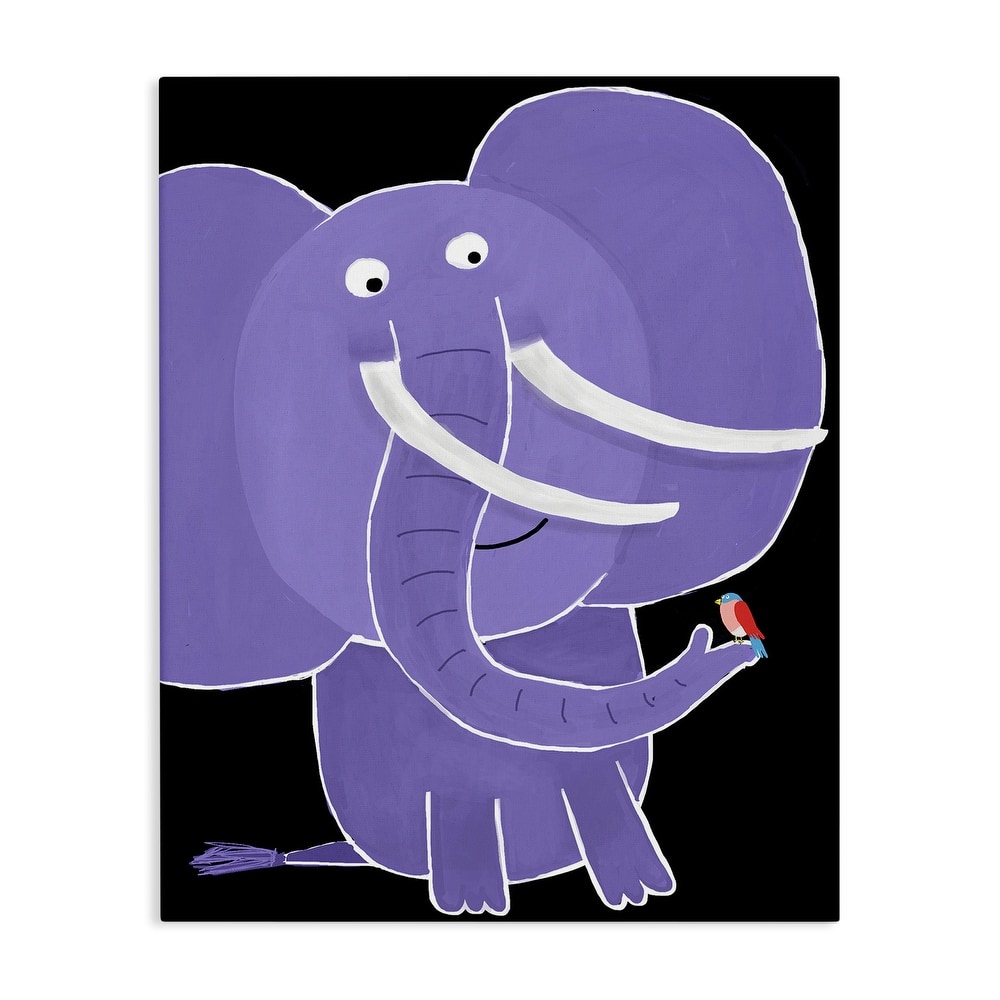 Stupell Elephant & Bird on Black Canvas Wall Art Design By Carla Daly