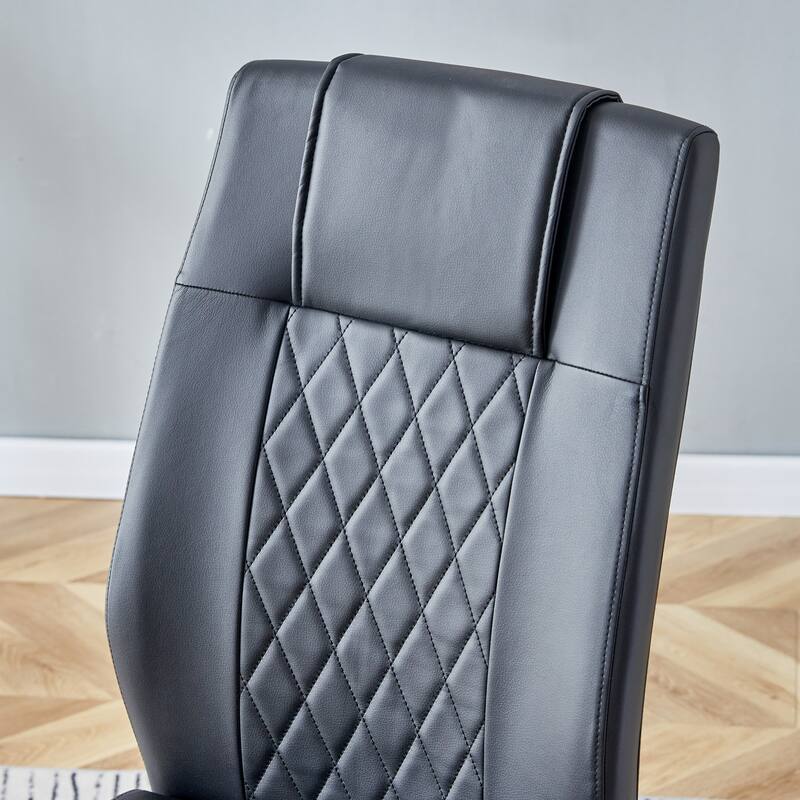 5-Piece Marble Pattern Dining Table Set, PU Leather Grid Chairs with Silver Arched Metal Legs, Anti-Slip Feet
