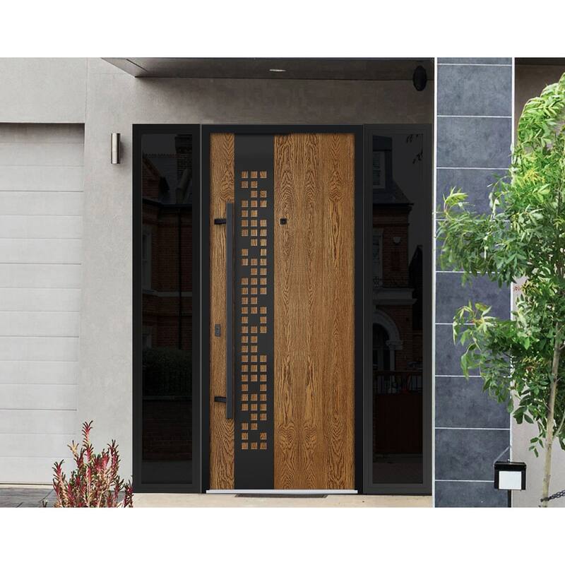 Exterior Prehung Steel Entry Door Ronex 0131 Grey 2 Sidelites Top Window Stainless Steel Inserts 16+36+16x96 Left Hand