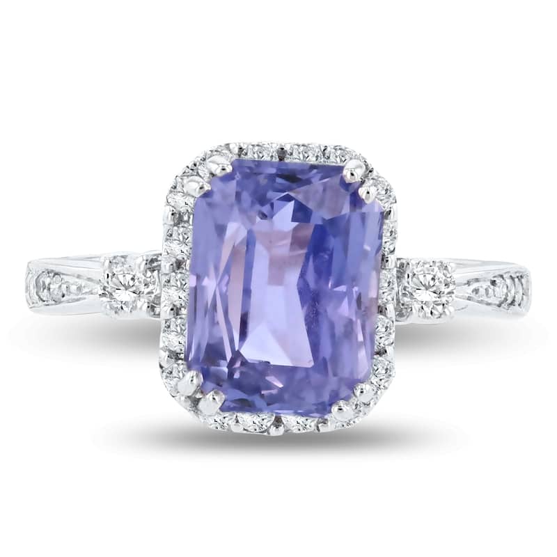 Auriya 18k White Gold 4ct Rare Sapphire and 3/8ct TDW Diamond Ring