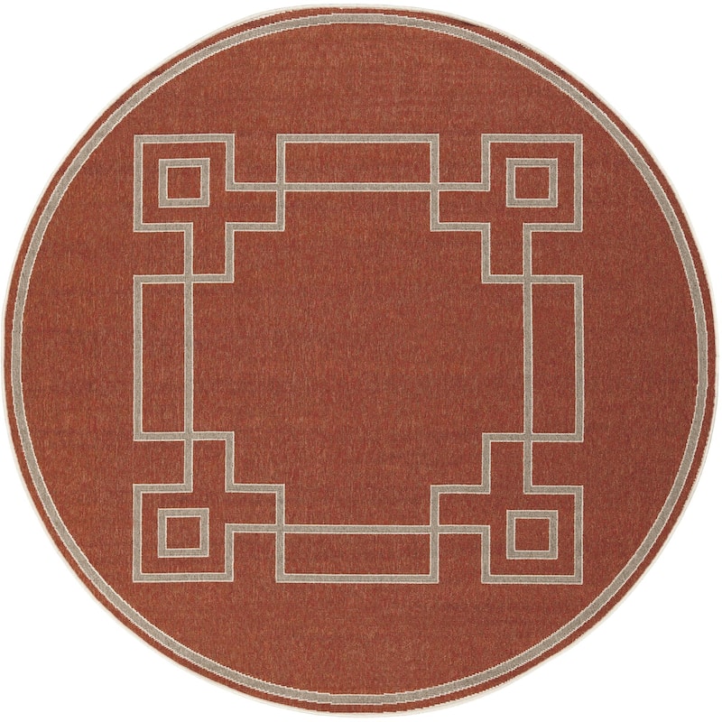 Livabliss Alfresco Country Geometric Indoor / OutdoorArea Rug - 8'10" x 8'10" Round - Rust