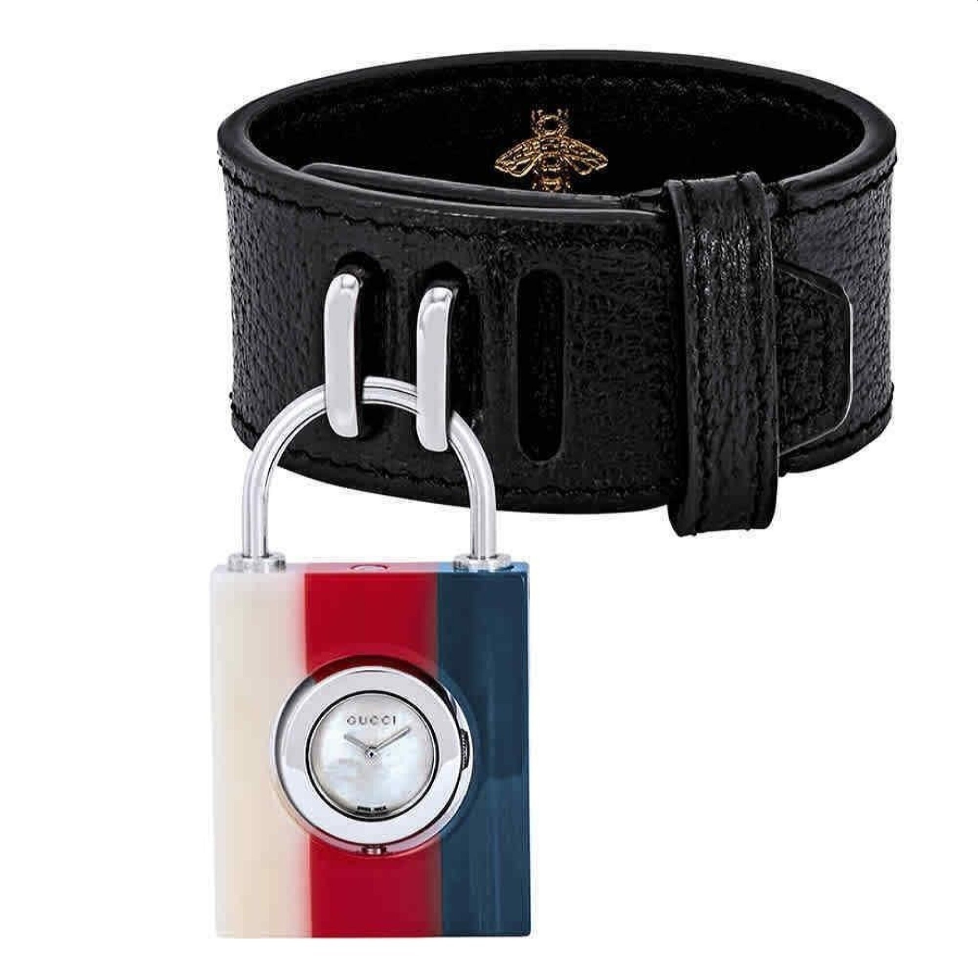 Shop Gucci Women S Ya150515 Constance Black Leather Watch Silver Overstock 31674622