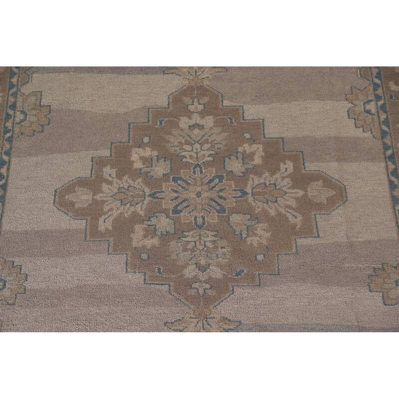 Geometric Oushak Oriental Area Rug Handmade Wool Carpet - 9'0"x 11'11"