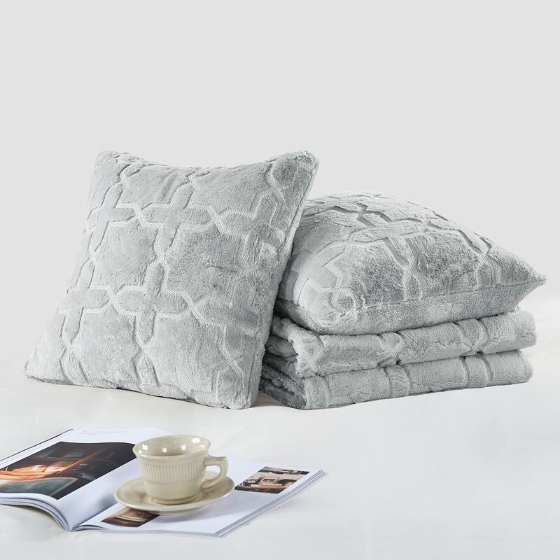Geo Tatami Fauxfur Throw Blanket with 2 Pillow Shells