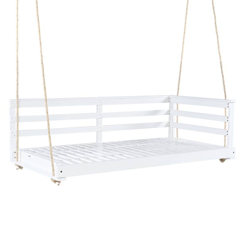 Patio Wooden Twin Size Swing Daybed Porch Swing Frame with 4pcs 96-inch Hemp Ropes for Backyard, Garden
