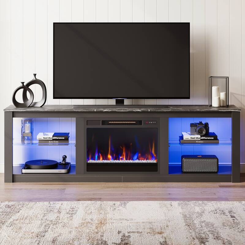 TV Stand for TVs up to 75" with Fireplace, LED Entertainment Center - 71 inch