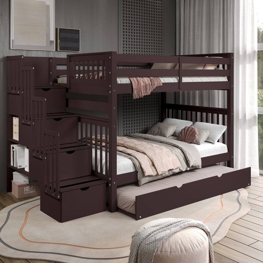 Taylor & Olive Trillium Full over Full Stairway Bunk Bed, Full Trundle