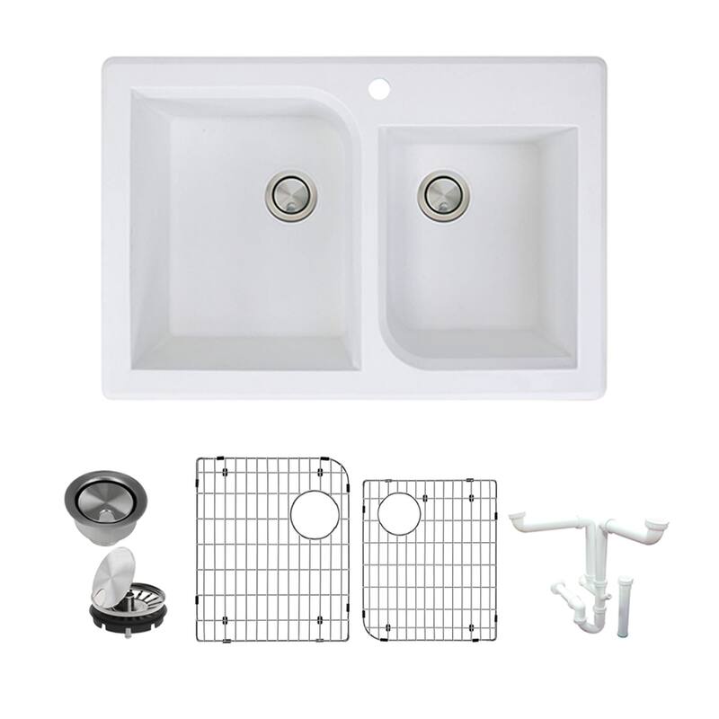 Transolid K-RTDO3322 Radius 3-1/16" Drop In Double Basin Granite - White