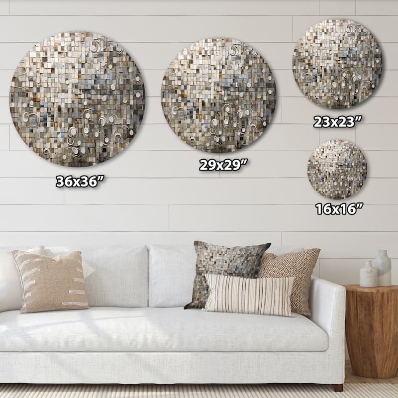 Designart "Brown And White Bohemian Medley" Boho Mosaic Metal Round Wall Art