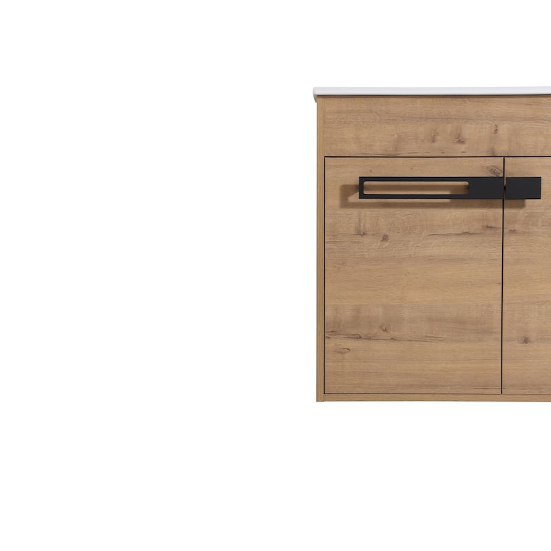 24 inch Plywood Freestanding/Wall Mounted Bathroom Vanity Set with Doors and Shelf and Integrated Ceramic Sink