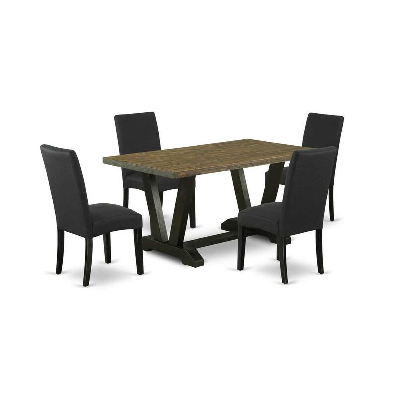 5-Piece Natural Oak Finish Solid Wood Top Dining table with 4 Chairs with