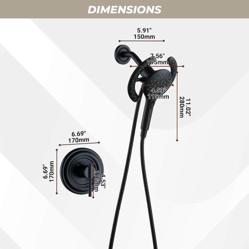 Magnetic 2-in-1 Rainfall Shower System - 4-Spray 7.5 in. Wall Mount Dual Fixed and Handheld Shower Head in Matte Black