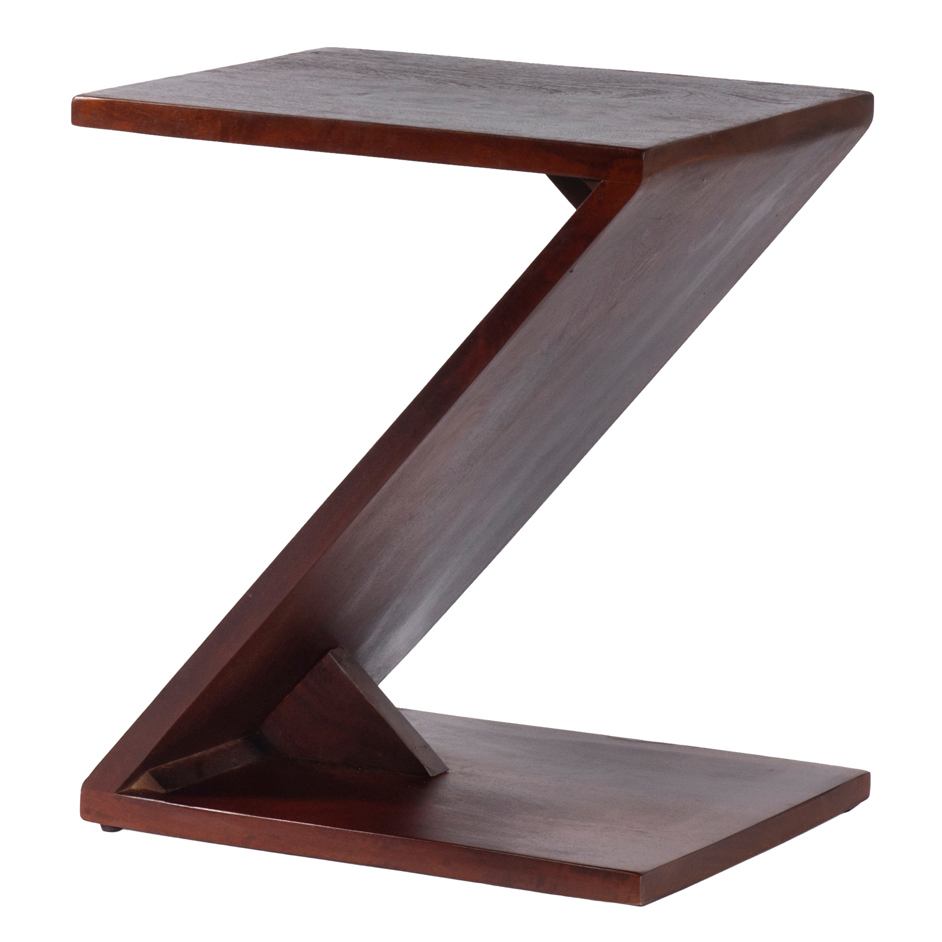24 Inch Rectangular Mango Wood Side Table, Z Shaped Frame, Dark