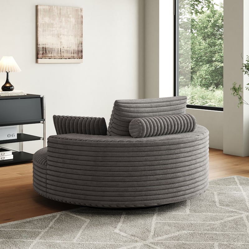 55" Luxury Swivel Chair - Plush Chenille Upholstery with 360° Rotation, Fluffy Modern Design for Living Rooms & Home Theaters