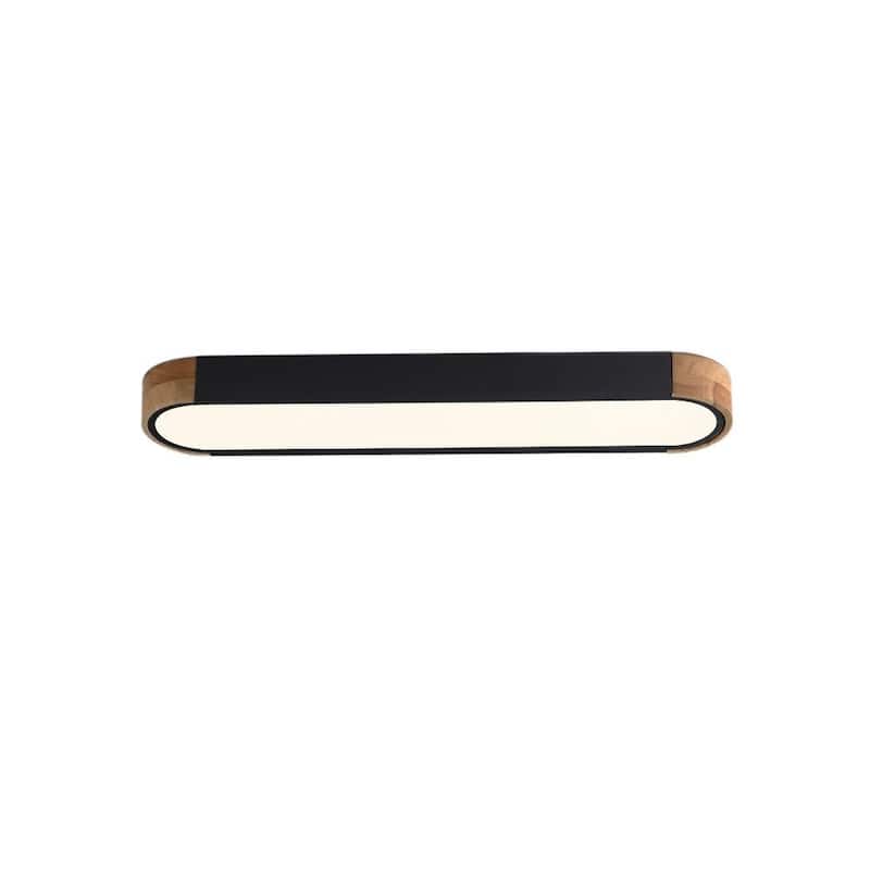 Minimalist Long Oval Wood Dimmable LED Ceiling Light - Black & 6000K Cool White