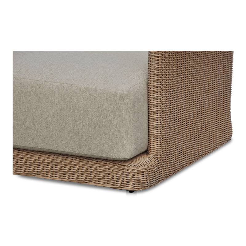 NADAAL STUDIOS Mareth Sofa, Tulip-Shaped Wicker Seat with Cushioned Upholstery, Aluminum Frame, Brown - Seats 3