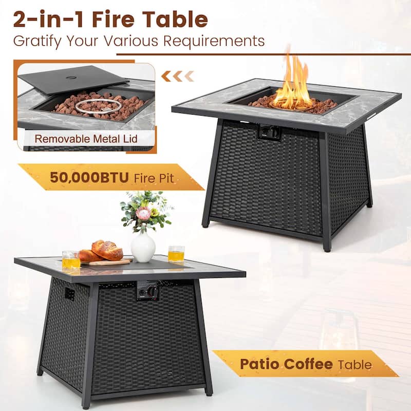 Costway 7 PCS Patio Furniture Set with 35" Propane Gas Fire Pit Table - See Details