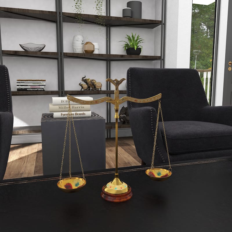 Gold Metal Small Vintage Style Decorative Scales with Red and Green Floral Accents