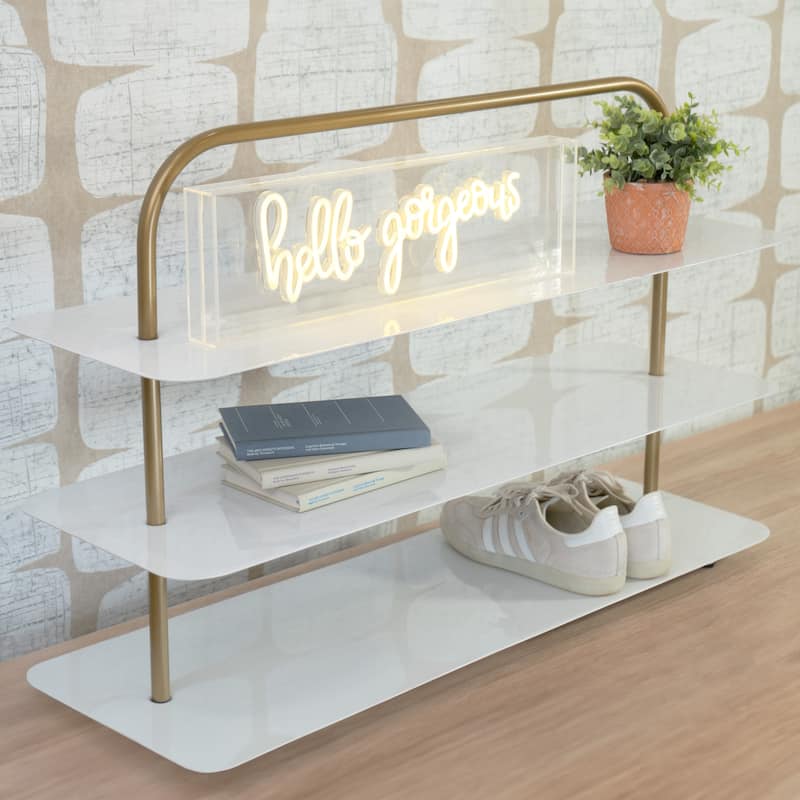 happimess Minimialist 24.5" 9-Pair 3-Tier Iron Thin Flat Plate Shoe Rack