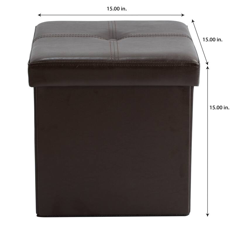 Simplify Faux Leather Folding Storage Ottoman Cube in Chocolate