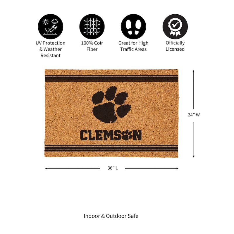 Clemson University Monochrome Indoor/Outdoor Coir Door Mat