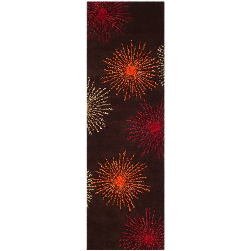 SAFAVIEH Handmade Soho Miyase Burst New Zealand Wool Rug - 2'6" x 12' Runner - Brown/Multi