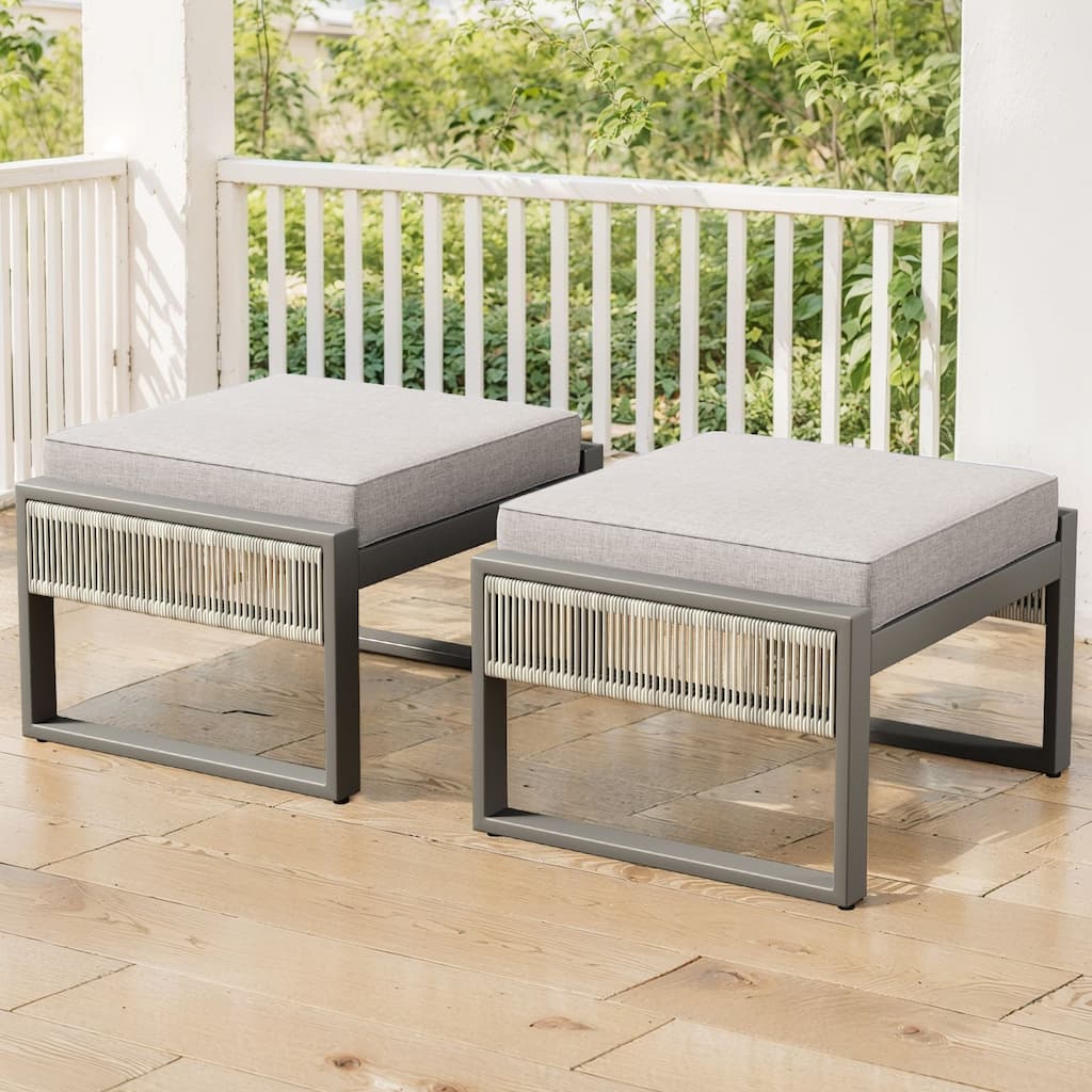 All-Weather Wicker Outdoor Ottomans PE Rattan Ottomans