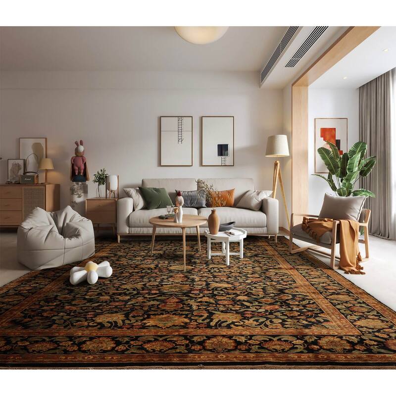 Hand Knotted Agra Charcoal,Sage Wool Traditional Oriental Area Rug - 12' 3'' x 19' 6''