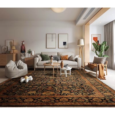 Hand Knotted Agra Charcoal,Sage Wool Traditional Oriental Area Rug - 12' 3'' x 19' 6''