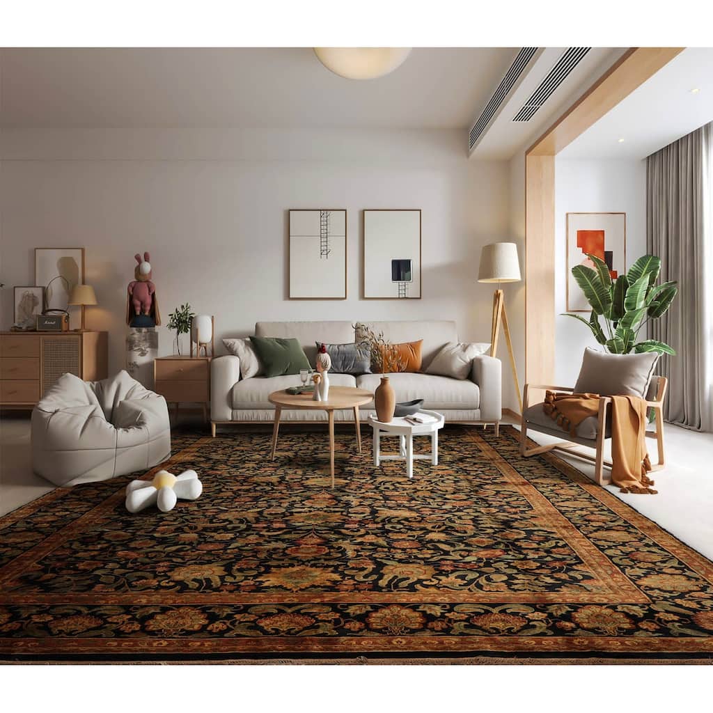 Hand Knotted Agra Charcoal,Sage Wool Traditional Oriental Area Rug - 12' 3'' x 19' 6''