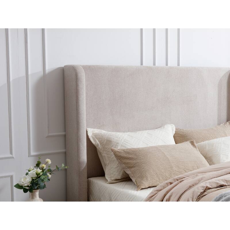 Modern Contemporary Upholstered Platform Bed with Wingback Headboard