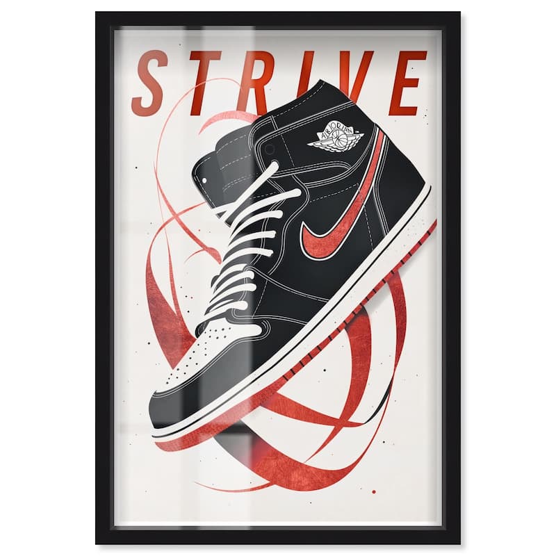 Red Ribbon Sneaker Shadowbox by Art Remedy - Black - 36" x 54"