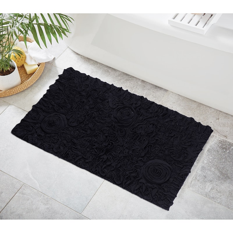 Bell Flower Bathroom Rug, Cotton Soft, Water Absorbent Bath Rug, Non Slip Shower Rug Machine Washable 24"x40" Rectangle - Black