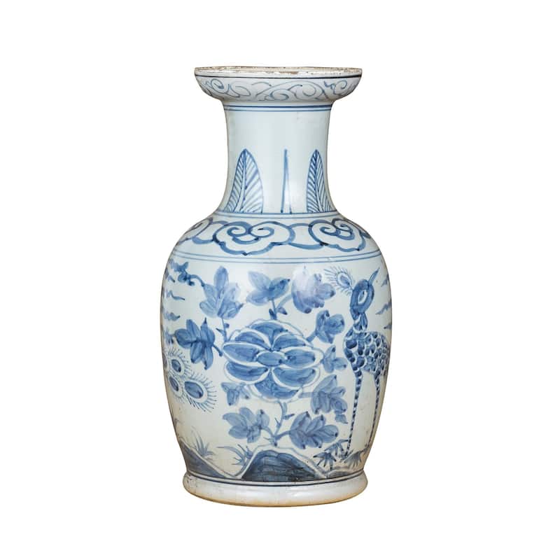 Blue And White Bird Vase With Dish-shaped Mouth