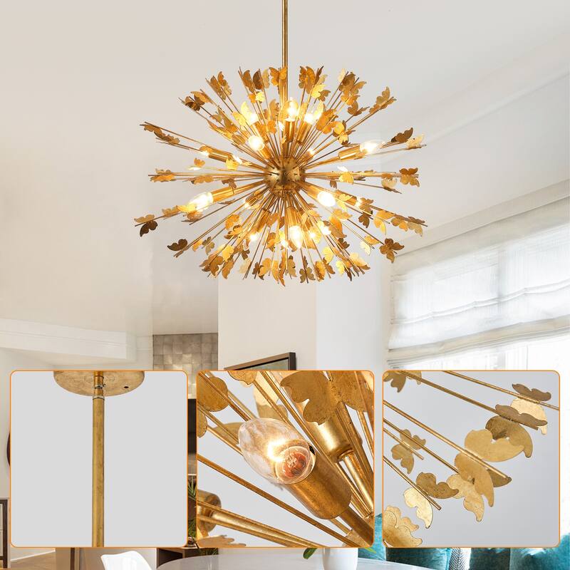35" 14-Light Gold Butterfly Sputnik Sphere Distinctive Chandelier - 34.65 " D x 34.65 " W x 23.62" H