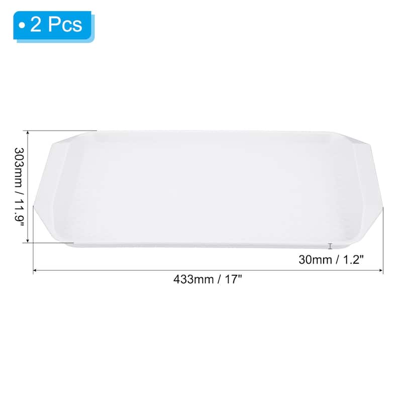 2Pcs Non-Silp Rectangle Plastic Fast Food Serving Tray 17" x 11.9"