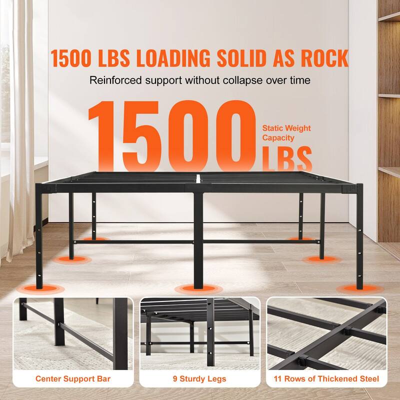 Metal Bed Frame with Steel Slat Support Platform Design No Box Spring