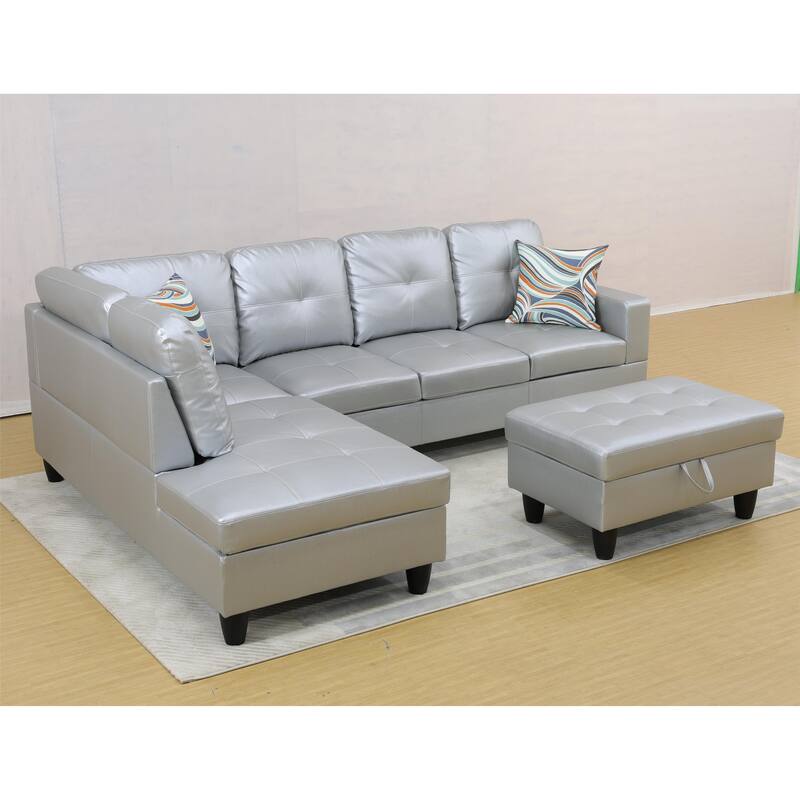 KISRAIS 103" Wide 3-Piece Vegan Leather Sectional Sofa Set - 103.5"W*74.5"D*35"H
