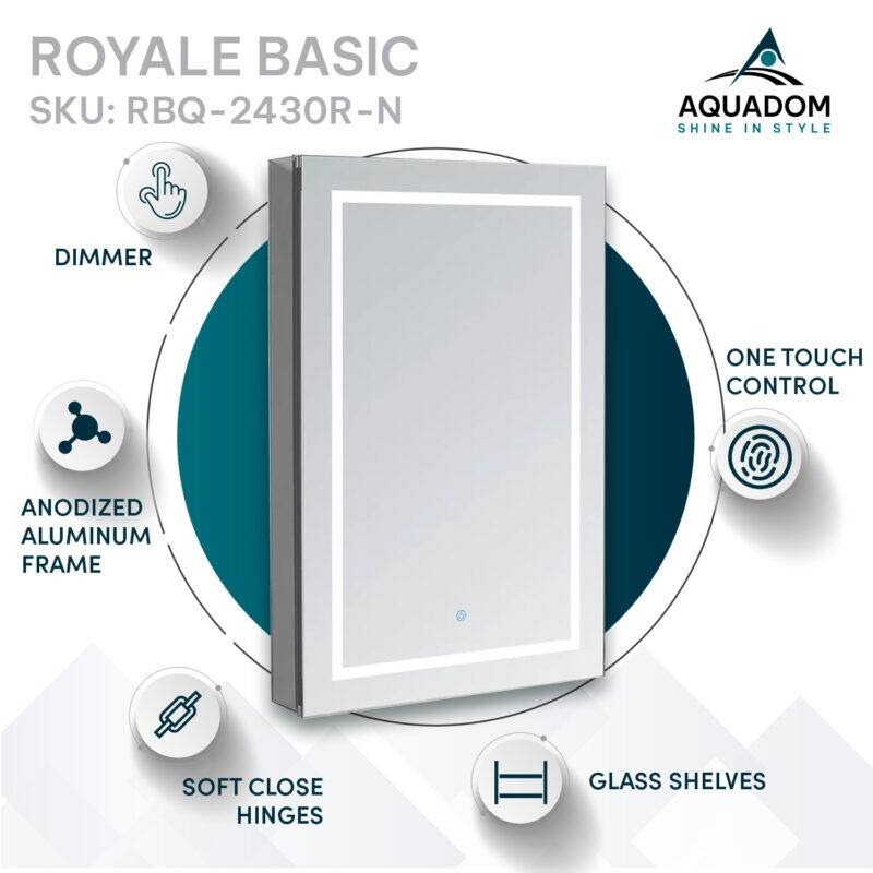 AQUADOM Royal Basic LED Medicine Cabinet, Defogger, 3X Vertically Adjustable Magnifying Mirror