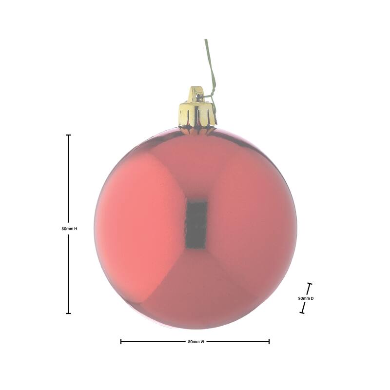 80mm Wired Shatterproof Plastic Shiny Ball Ornament Set of 12