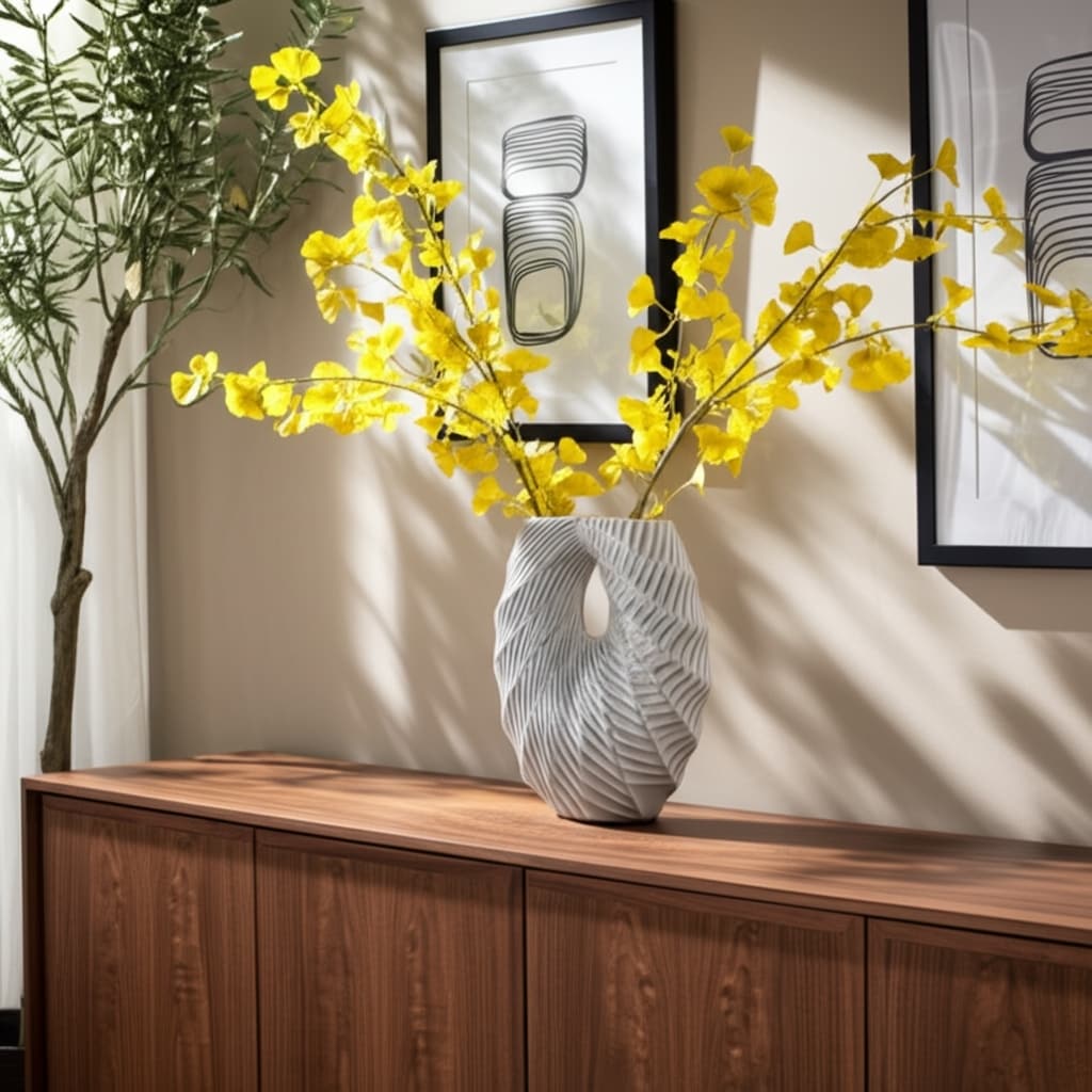 Ceramic Decorative Vase with Coastal Shell and Wavy Textured Design